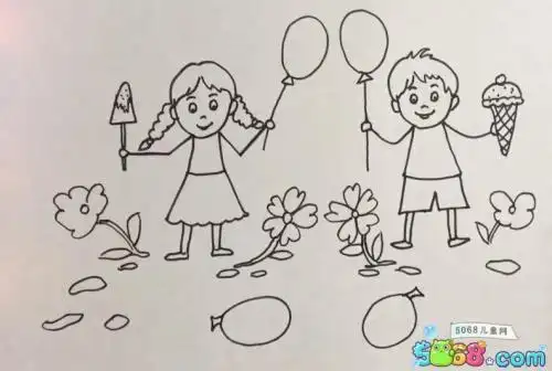 外出游玩的简笔画