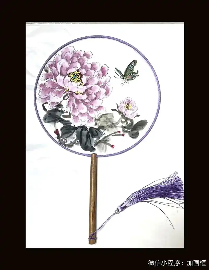 真丝团扇#国画勾线牡丹 - 抖音