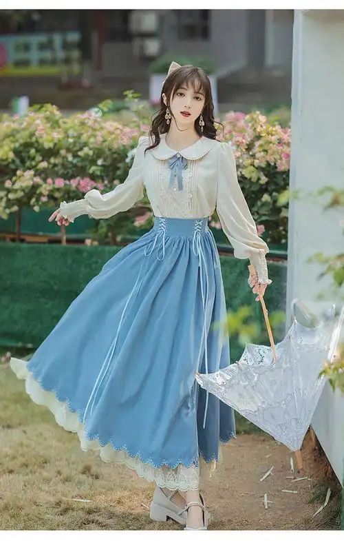 洛丽塔裙子 复古学院风感在逃公主裙中世纪宫廷长裙日常洛丽塔连衣裙