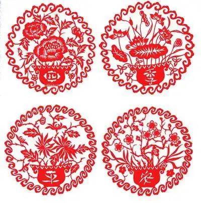 q尚墙贴车贴-福字剪纸贴纸系列 全家福 四季平安f006四季平安剪纸图片