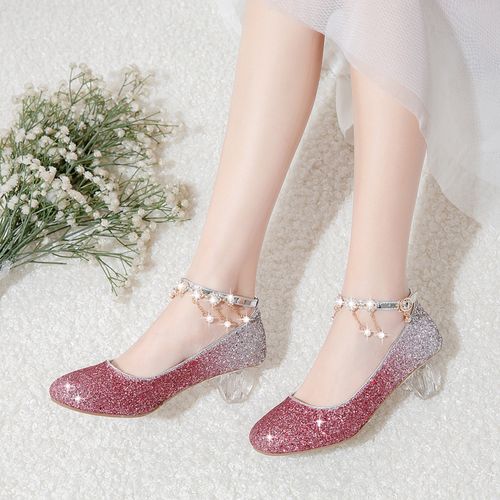 新款女童公主鞋小女孩走秀小主持钢琴儿童高跟鞋水晶鞋礼服演出鞋