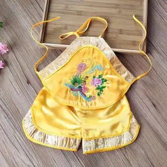 马褂婴儿红兜兜端午节黄色五毒肚兜儿童小孩子唐装表演 黄色七彩凤凰