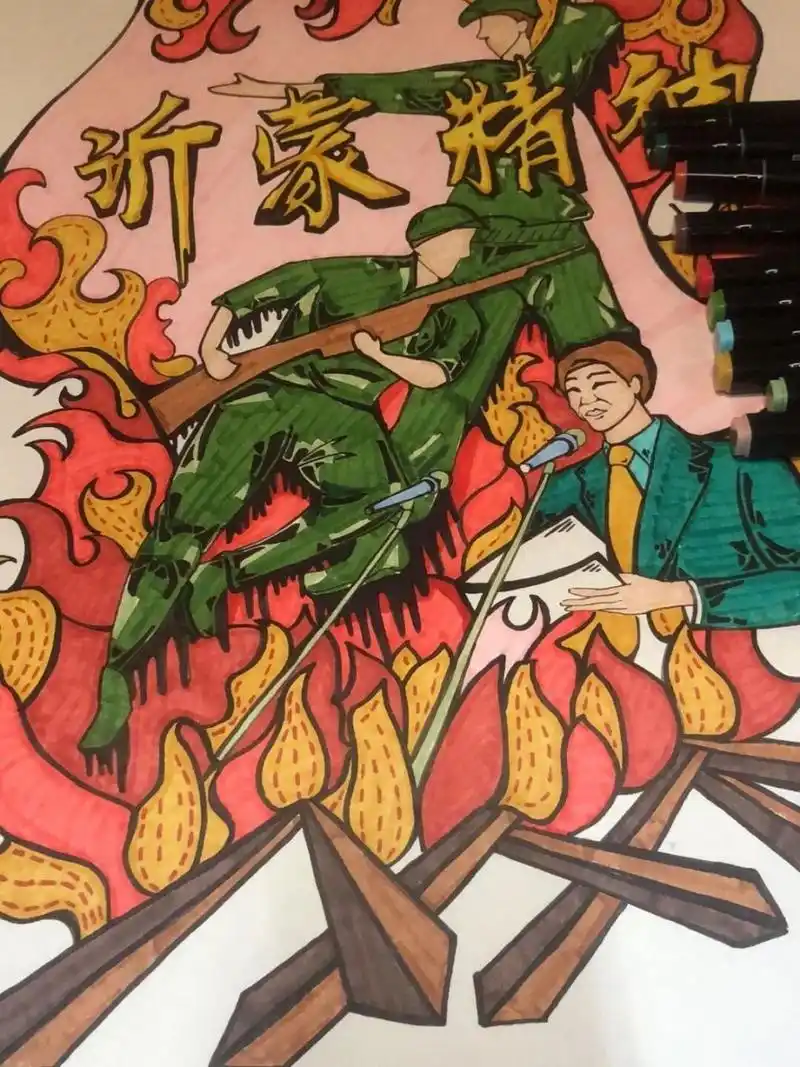 沂蒙精神绘画|手绘|马克笔 是前一段时间临摹的爱国精神的绘画 原图好