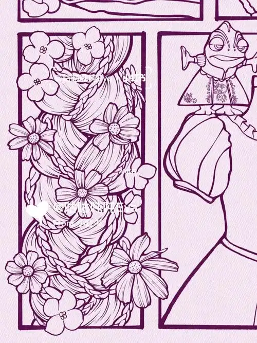 分镜插画迪士尼公主线稿是长发乐佩吖