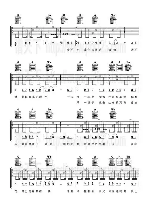 画心吉他谱张靓颖高清六线谱图片谱