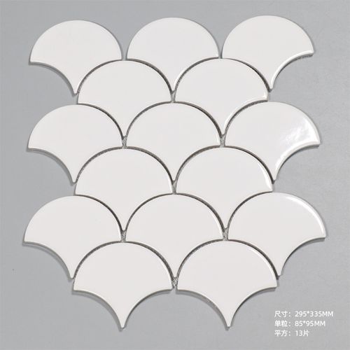 龙鳞鱼鳞游泳池扇形马赛克瓷砖厨房卫生间浴室吧台内墙砖装饰 白色