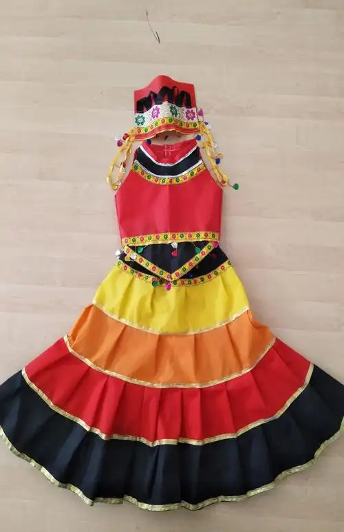 环保儿童少数民族服装手工手工制制作幼儿园彝族佤族儿童演出服