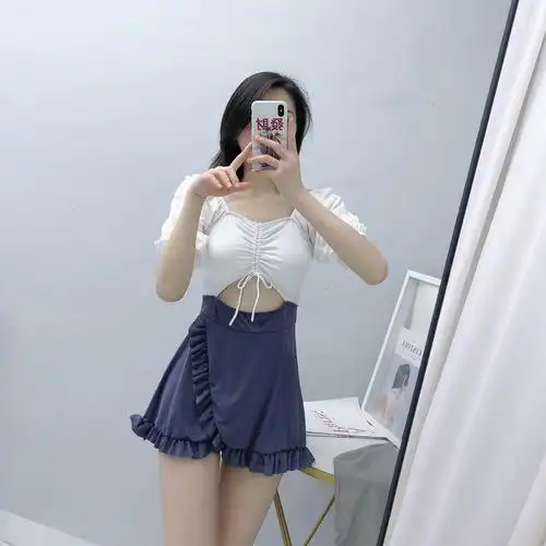 0成交2840套相似泳衣女分体运动平角保守显瘦遮肚两件套学院风少女