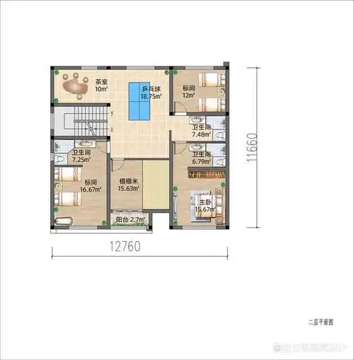 7十分方正的户型,是以做民宿的标准来规划布局的,卧室的内卫全做了三