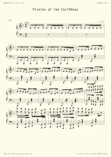 《加勒比海盗单人完美版,钢琴谱》yht123(五线谱 钢琴曲 指法)-弹吧
