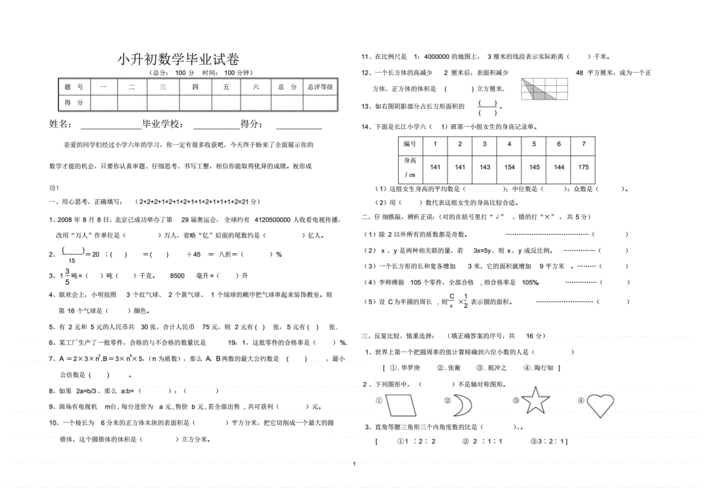 小升初数学毕业试卷.pdf 4页