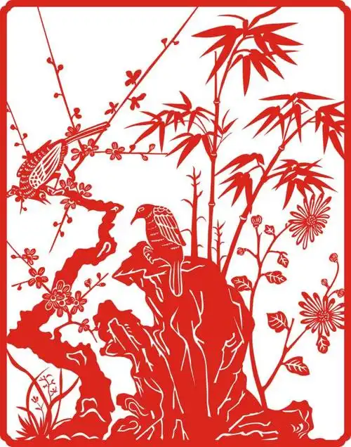 剪纸《梅兰竹菊图》