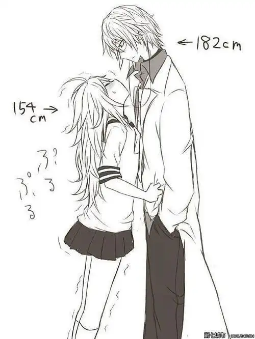 情侣动漫双人黑白简笔画