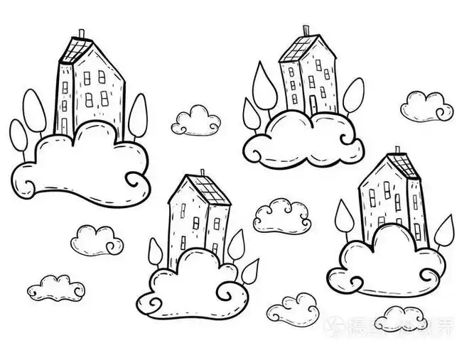 手绘的房子在云端飞翔的例证插画-正版商用图片0rhnpy-摄图新视界