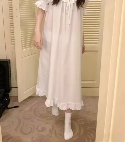 (官图)白色蕾丝睡裙2024年夏季新款网红风睡衣女宽松大码家居服 - 17