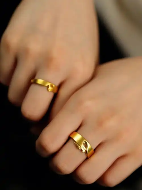 凤求凰999足金古法黄金情侣对戒60