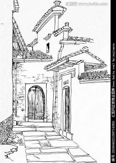 适合新手学习的简笔画徽派建筑宏村建筑插画徽派建筑——黑白装饰画