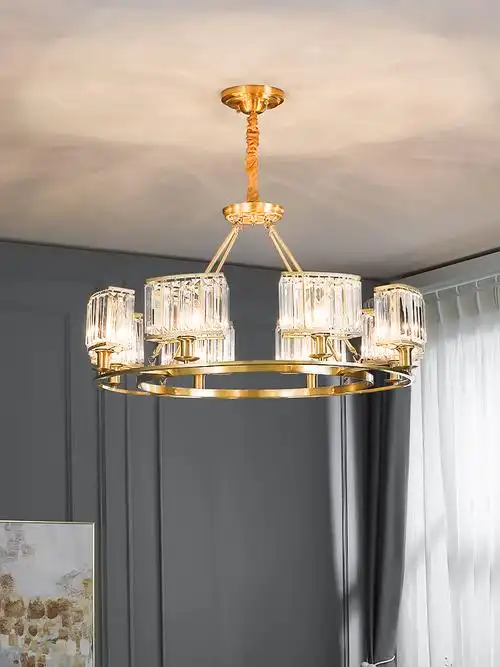 吊灯雷士照明现代简约轻奢美式全铜水晶客厅餐厅客厅吊灯