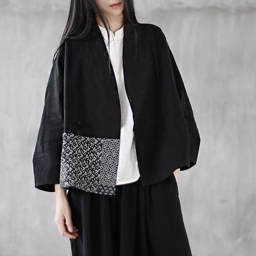亚麻盘扣日式开衫外套拼布设计文艺显瘦宽松蝙蝠型个性国风女装