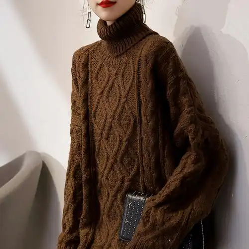 粗线高领毛衣女套头宽松