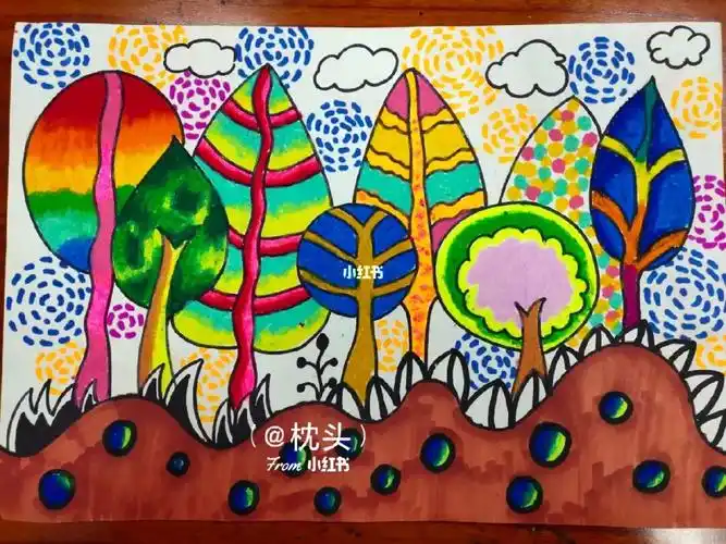 线描树林儿童画