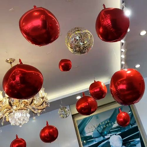 商场店铺橱窗装饰道具4d立体圆形铝箔气球金属感可挂生日派对布置