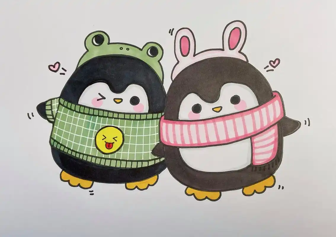 超萌小企鹅儿童画 简笔画卡通企鹅马克笔