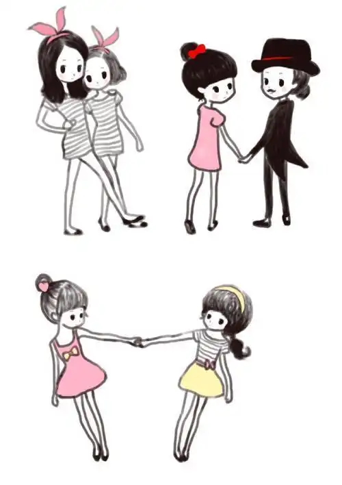 闺蜜手拉手的背影简笔画