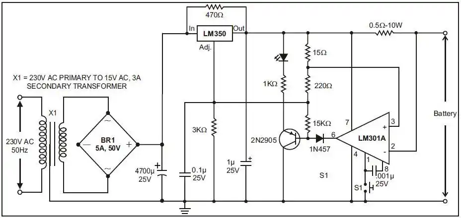 简单的12伏电池充电器电路设计