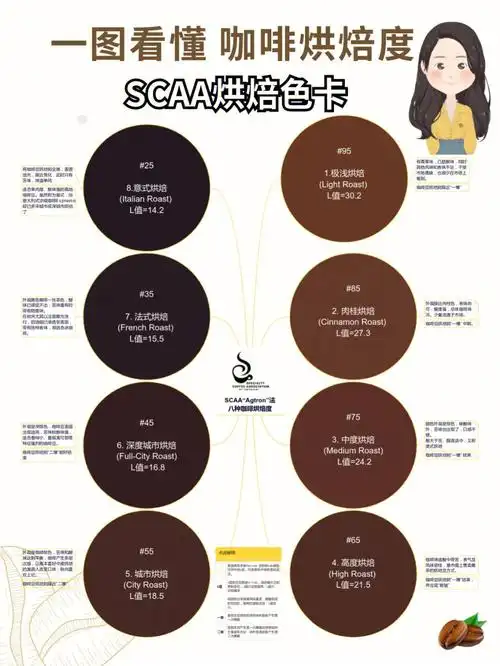一看就会的8种咖啡烘焙度附烘焙色卡