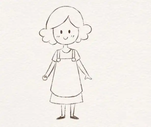 每天学一幅简笔画-带着孩子的围裙妈妈简笔画