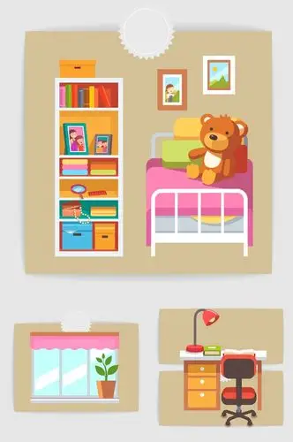 卡通手绘儿童房家具矢量素材
