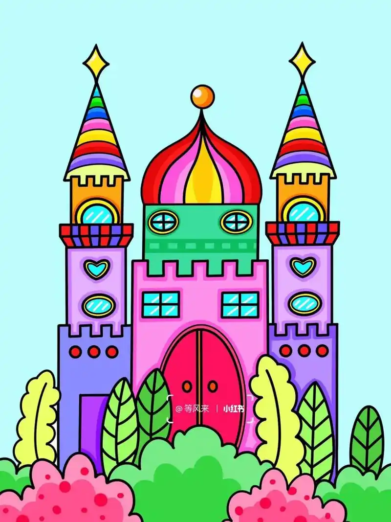 城堡 房子92 创意画 儿童画 9615线稿 #创意美术儿童画# #儿童