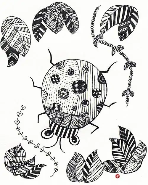 儿童线描画瓢虫