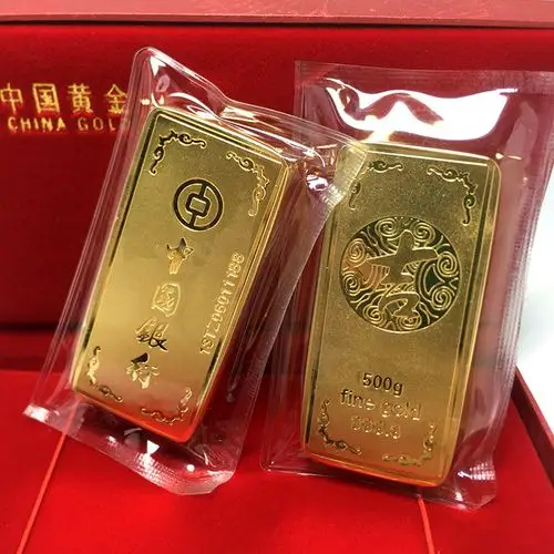 中国银行仿真样板金条定制批发 500克铜镀金综艺影视道具展示