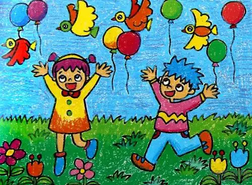 [儿童蜡笔画] 快乐的暑假儿童蜡笔画图片