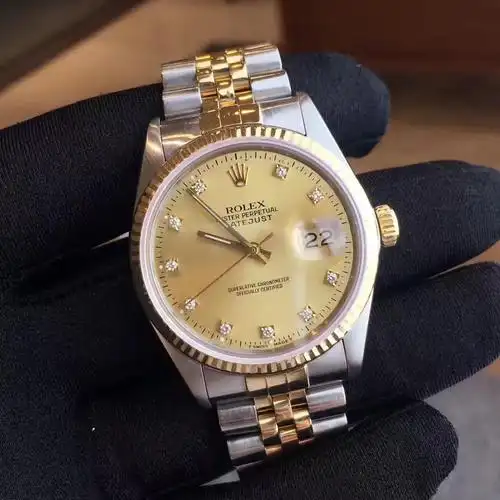 正品二手95新劳力士rolex手表男日志型系列刻度带钻间黄金表径36mm