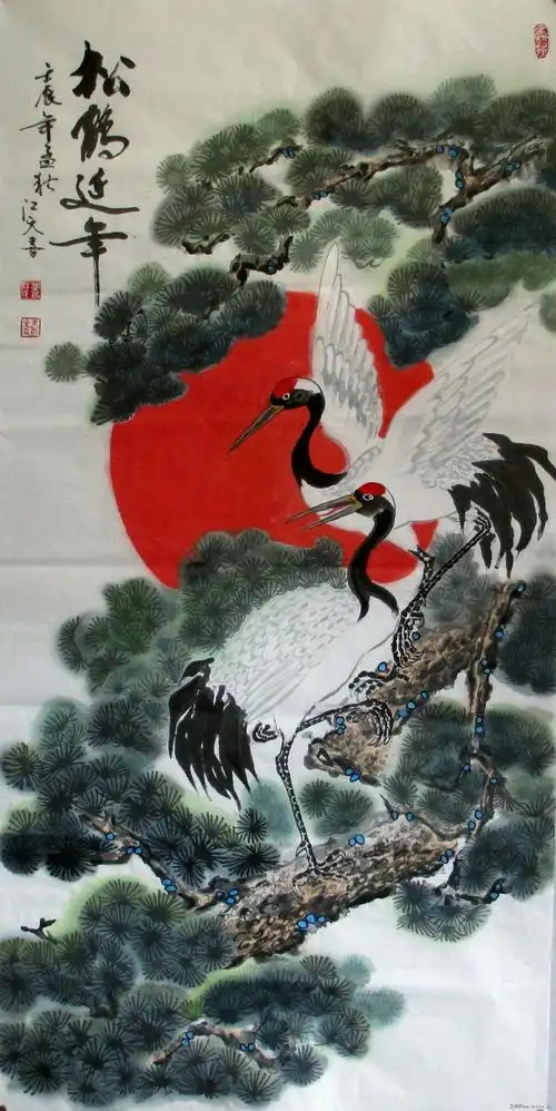 《松鹤延年图》国画