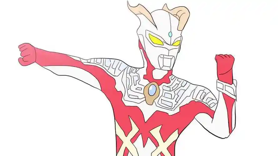 红色强壮的日冕型态赛罗奥特曼儿童卡通简笔画