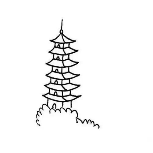 雷峰塔简笔画 雷峰塔简笔画涂色 - 水彩迷