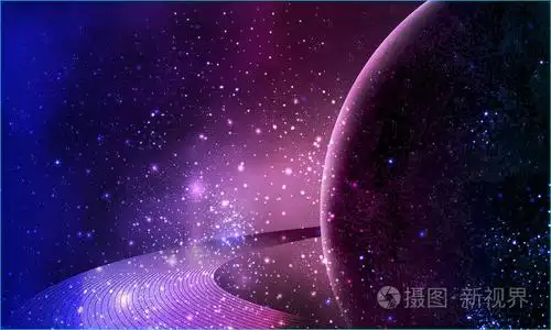带土星光环的太空中的紫罗兰行星