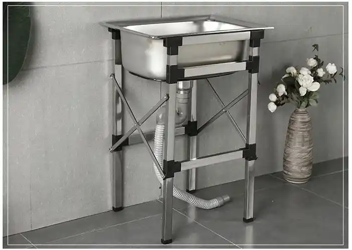 洗菜盆洗碗槽带落地支架简易水池水盆水池家用架子4236全钢下水基础