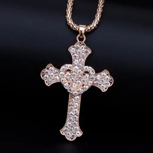 跨境新品配饰夸张嘻哈项链心形十字架满钻项链创意配饰吊坠