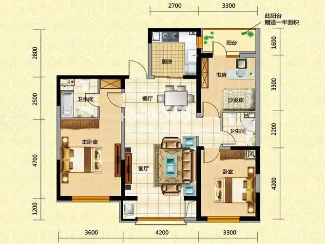 100平三室两厅户型图_宅天下装饰