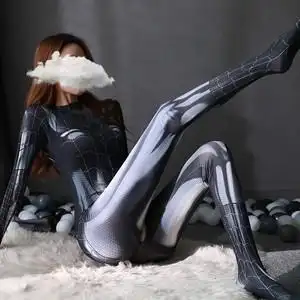 性感网红蜘蛛侠紧身衣连体女开裆黑色成人抖音主播cosplay服动漫