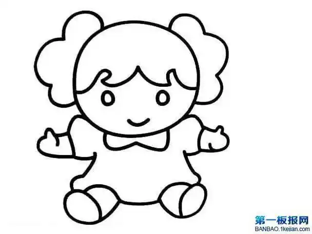 抱着娃娃可爱小女孩的简笔画