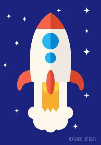 太空中的卡通火箭. 平面矢量插图