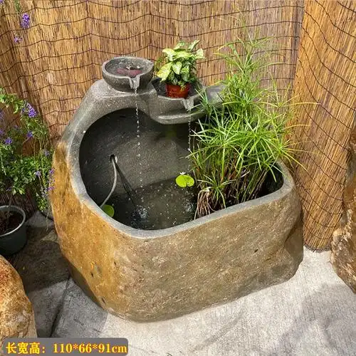 石雕养鱼鱼缸高荷叶循环多层流水摆件花园庭院石缸造景风水池招财
