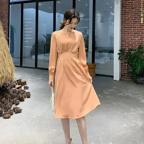 购客女士高腰中长款 盈公主2020春季新款 连衣裙a字裙收腰显瘦韩版