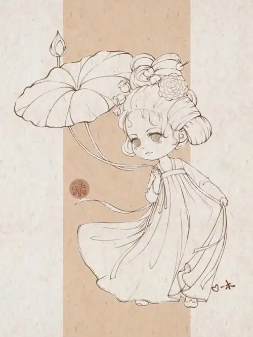 q版人物3头身古风线稿